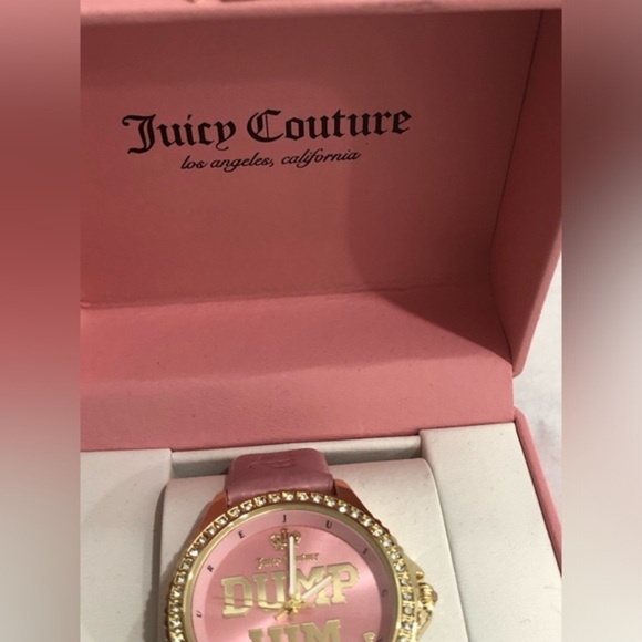 Juicy couture pink gold cz pave crystal bezel ‘Dump Him’ monogram wristwatch new